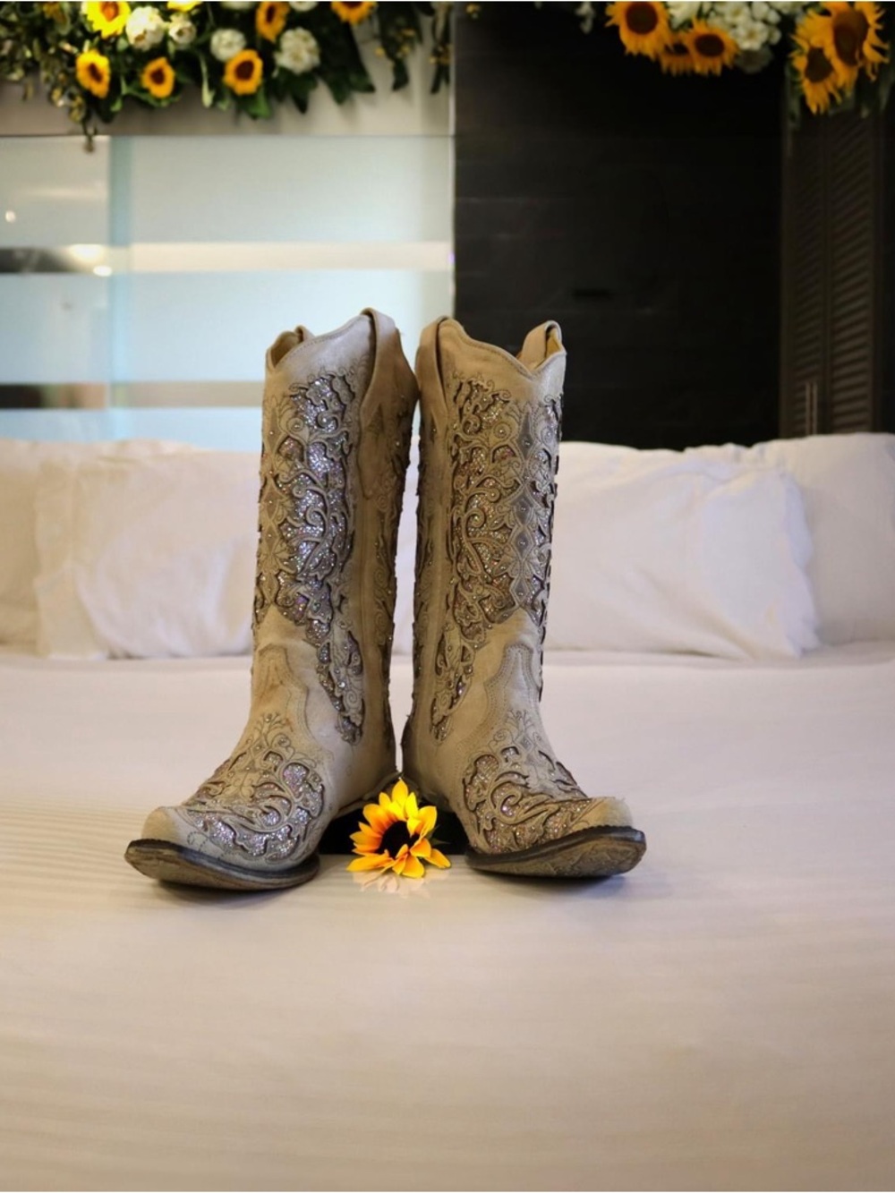 Embellished Taupe Lace-Up Women's Western Boots